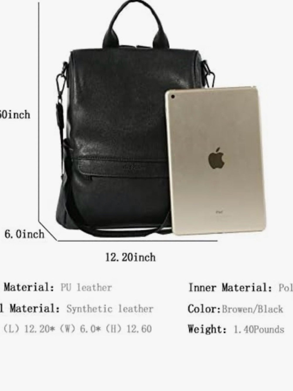 Black Faux Leather Women's Backpack Tote